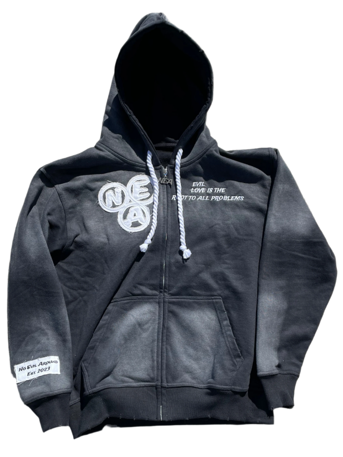 Black acid wash zip-up