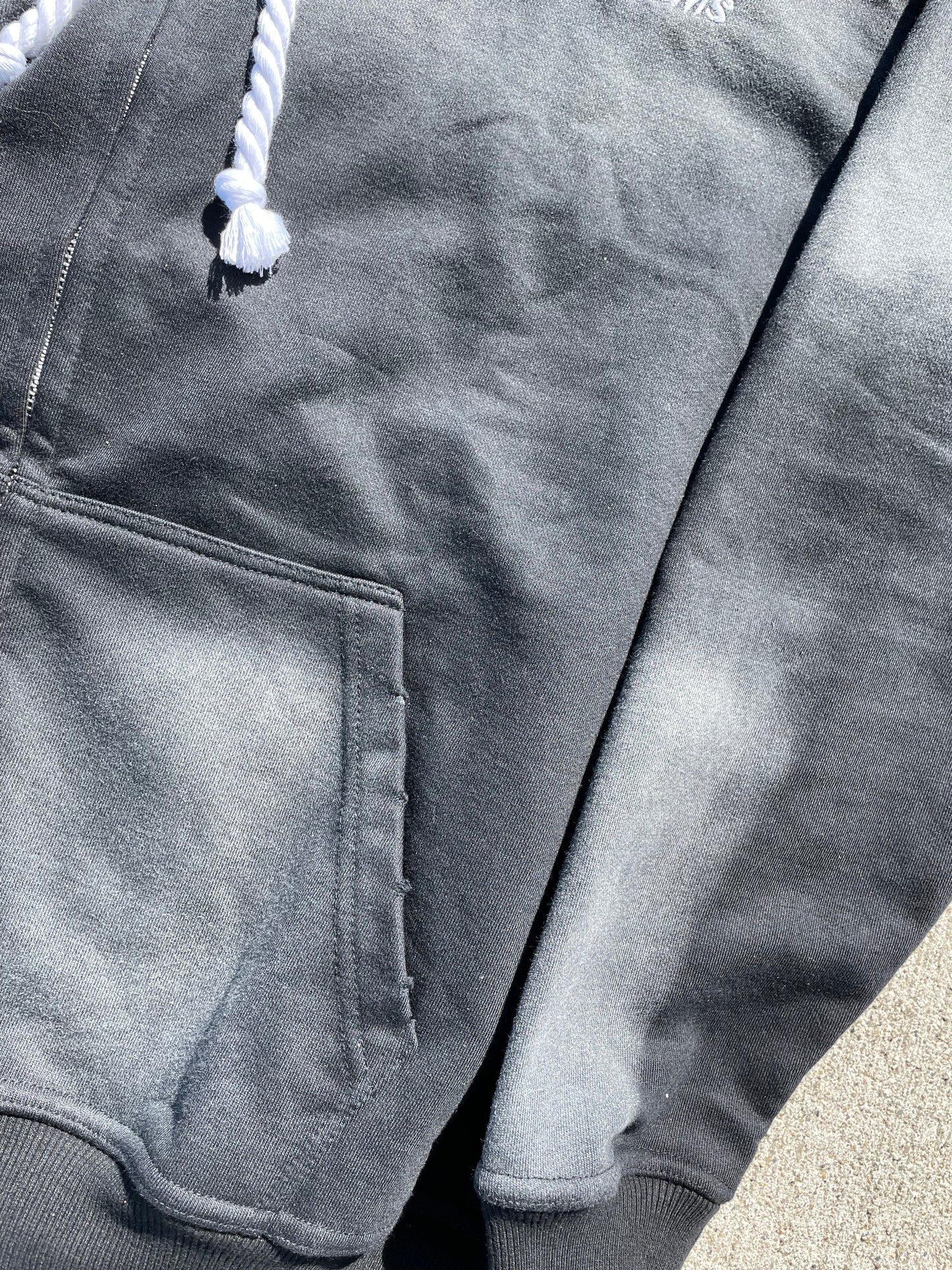 Black acid wash zip-up