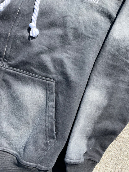 Black acid wash zip-up