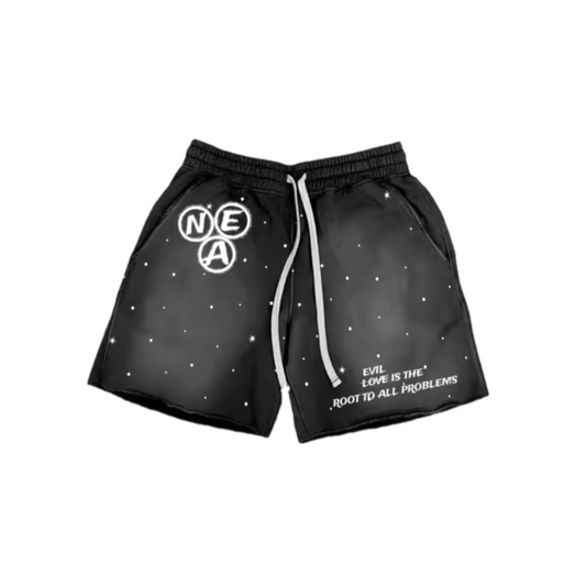 Black acid wash shorts